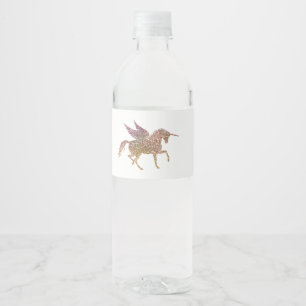 Étiquette Pour Bouteilles D'eau Fête d'anniversaire magique licorne volante paille