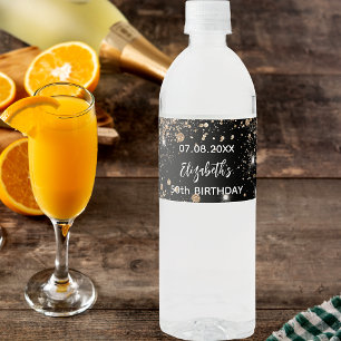 Étiquette Pour Bouteilles D'eau Fête d'anniversaire noir or scintille