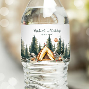 Étiquette Pour Bouteilles D'eau Fête d'anniversaire rustique de Camping Mountain