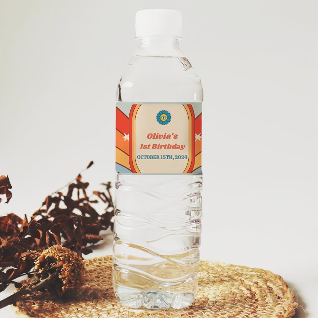 Étiquette Pour Bouteilles D'eau Fête d'anniversaire super Retro Rainbow (Créateur téléchargé)