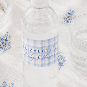 Étiquette Pour Bouteilles D'eau Fête de bébé au gingham bleu vintage