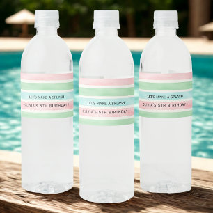 Étiquette Pour Bouteilles D'eau Fête de la piscine tropicale bleu rose