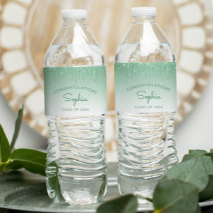 Étiquette Pour Bouteilles D'eau Fête de remise des diplômes 2026 Green Glitter Dri