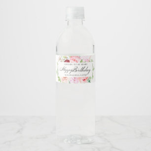 Étiquette Pour Bouteilles D'eau Fête des 80 ans Fleur de Paon Rose
