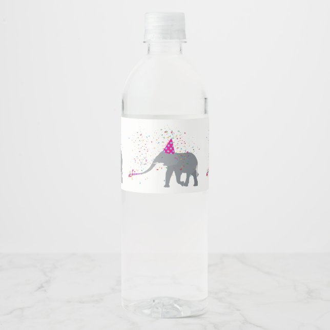 Étiquette Pour Bouteilles D'eau Fête des éléphants - Animaux ayant une fête (Devant)
