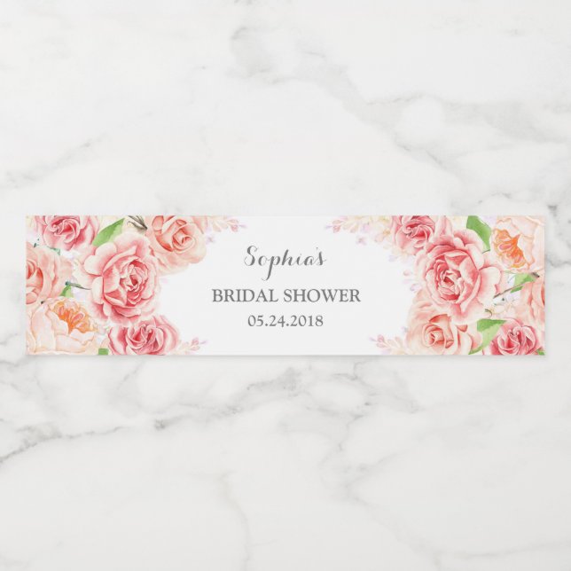 Étiquette Pour Bouteilles D'eau Fête des mariées d'aquarelle rose blanc (Étiquettes simples)
