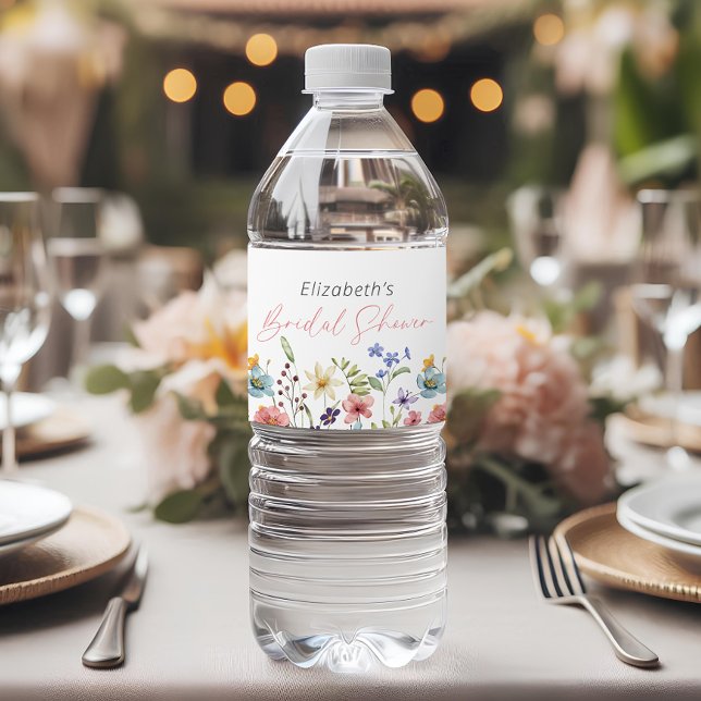 Étiquette Pour Bouteilles D'eau Fête des mariées de jardin Fleur sauvage papillon (Créateur téléchargé)
