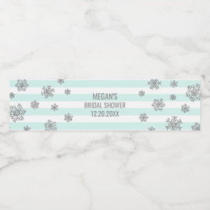 Étiquette Pour Bouteilles D'eau Fête des mariées d'hiver Silver Snow Blue