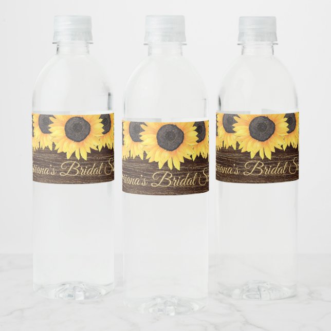 Étiquette Pour Bouteilles D'eau Fête des mariées en bois de tournesol rustique (Bouteilles)