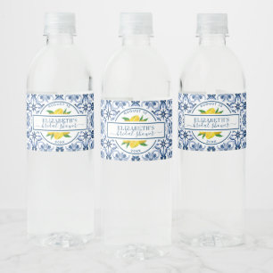 Étiquette Pour Bouteilles D'eau Fête des mariées en carrelage bleu citron méditerr