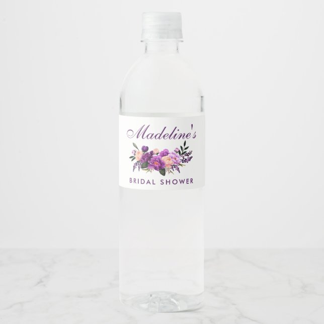 Étiquette Pour Bouteilles D'eau Fête des mariées florale violet ultra violet (Devant)