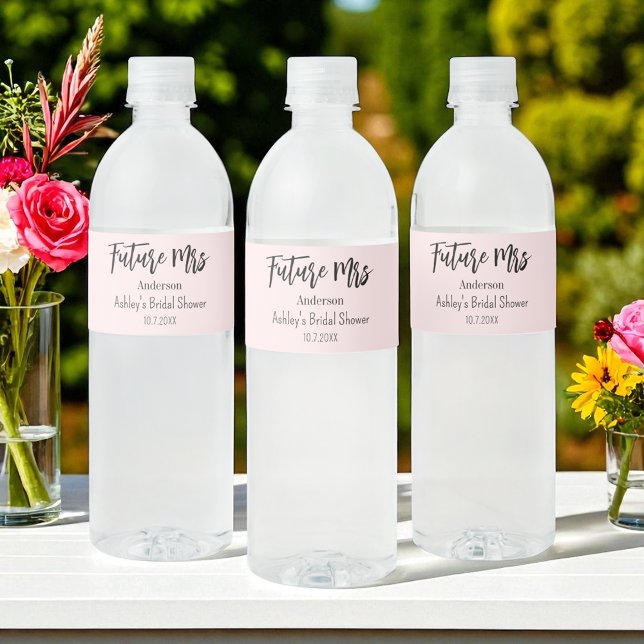 Étiquette Pour Bouteilles D'eau Fête des mariées Futur Mme Blush Pink (Créateur téléchargé)