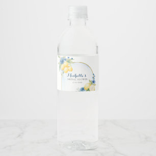 Étiquette Pour Bouteilles D'eau Fête des mariées principale au citron floral bleu