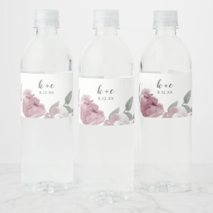 Étiquette Pour Bouteilles D'eau Fête des mariées Rose poussiéreuse aquarelle Foral