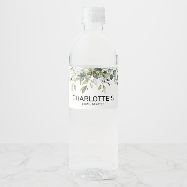 Étiquette Pour Bouteilles D'eau Fête des mariées verdoyante moderne Foliage (Devant)