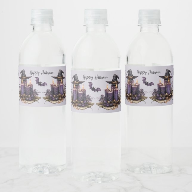 Étiquette Pour Bouteilles D'eau Fête d'Halloween bougies violettes chauves-souris  (Bouteilles)