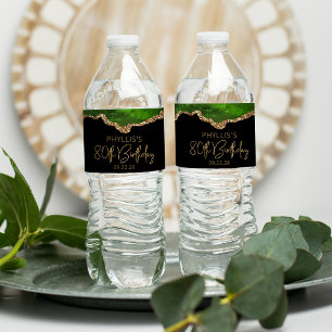 Étiquette Pour Bouteilles D'eau Fête du 80e anniversaire Vert Agate dorée