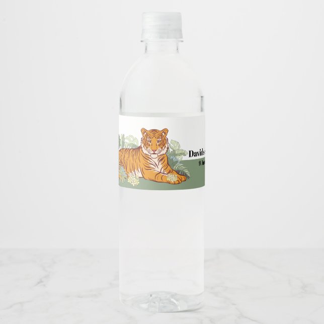 Étiquette Pour Bouteilles D'eau Fête du tigre, jungle animale (Devant)