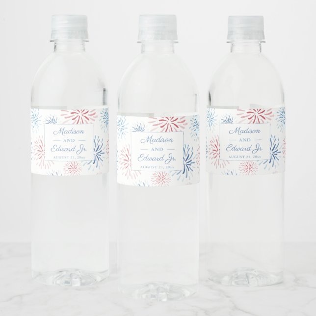Étiquette Pour Bouteilles D'eau Feu Wedding shower Rouge Blanc Et Bleu (Bouteilles)