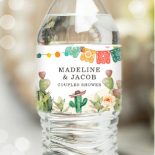 Étiquette Pour Bouteilles D'eau Fiesta Cactus Mexicaine Aquarelle Douche Succulent