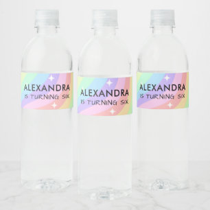 Étiquette Pour Bouteilles D'eau Fille arc-en-ciel coloré 6ème anniversaire