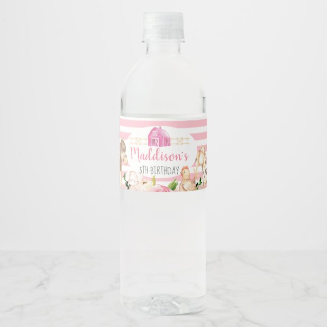 Étiquette Pour Bouteilles D'eau Fille Ferme Bouteille d'eau d'anniversaire étiquet (Devant)