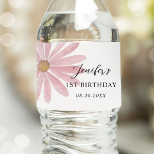 Étiquette Pour Bouteilles D'eau Fille rose Daisy Première fête d'anniversaire