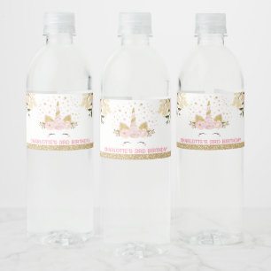 Étiquette Pour Bouteilles D'eau Fille Unicorne rose Floral fête d'anniversaire Fav