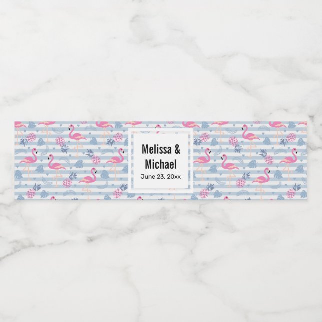 Étiquette Pour Bouteilles D'eau Flamant rose Whimsical et Mariage Motif ananas (Étiquettes simples)