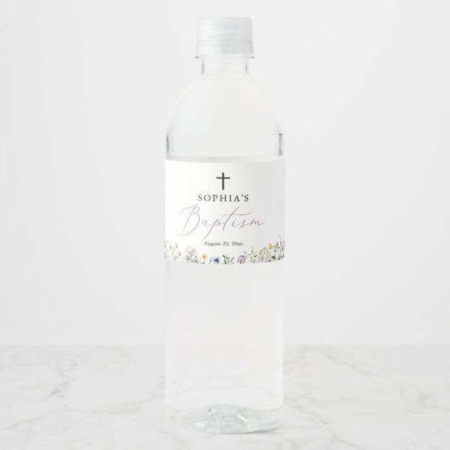 Étiquette Pour Bouteilles D'eau Fleur sauvage fille Baptême bouteille d'eau Étique (Devant)