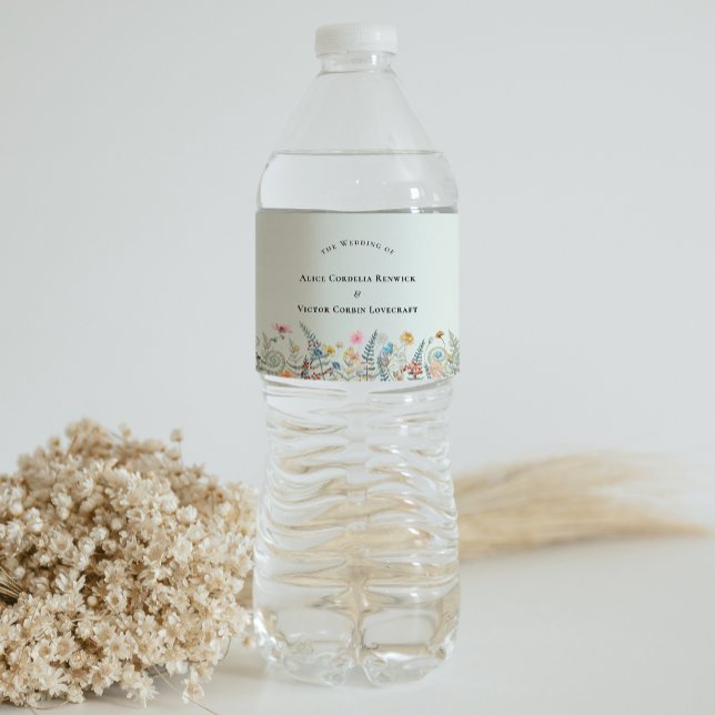 Étiquette Pour Bouteilles D'eau Fleur sauvage simple Fern Mint Mariage vert (Créateur téléchargé)