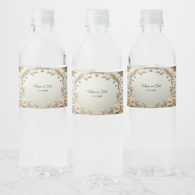 Étiquette Pour Bouteilles D'eau Fleurs blanches dorées (Bouteilles)