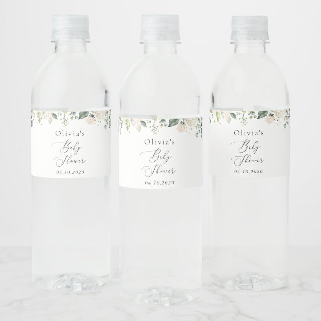 Étiquette Pour Bouteilles D'eau Fleurs blanches, Fleurs de crème, Boho, Baby showe (Bouteilles)