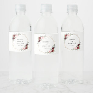 Étiquette Pour Bouteilles D'eau Fleurs Bourgogne, Fleurs roses, Verdure, Mariage