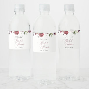 Étiquette Pour Bouteilles D'eau Fleurs Bourgognes, Fleurs Roses, Fête des mariées 
