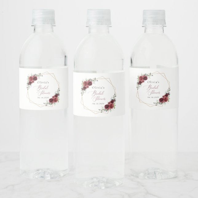 Étiquette Pour Bouteilles D'eau Fleurs Bourgognes, Fleurs Rouges, Fête des mariées (Bouteilles)
