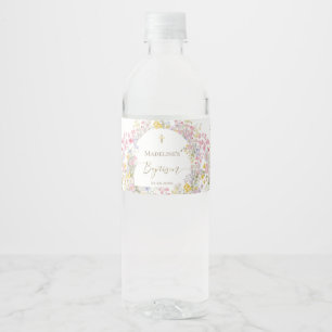 Étiquette Pour Bouteilles D'eau fleurs de prairie à l'aquarelle Baptême