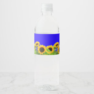 Étiquette Pour Bouteilles D'eau Fleurs de soleil - drapeau ukrainien Paix Liberté