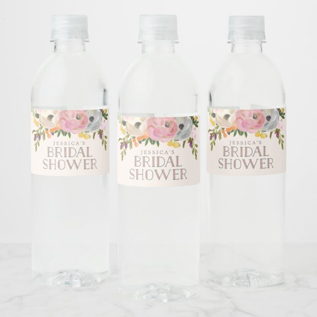 Étiquette Pour Bouteilles D'eau Fleurs douces peintes Fête des mariées florale (Bouteilles)