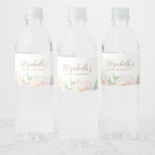 Étiquette Pour Bouteilles D'eau Fleurs Pastel Élégantes   Anniversaire personnalis