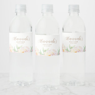 Étiquette Pour Bouteilles D'eau Fleurs Pastel Élégantes Baptême personnalisé