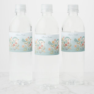 Étiquette Pour Bouteilles D'eau Fleurs roses Bleues Petites Oiseaux