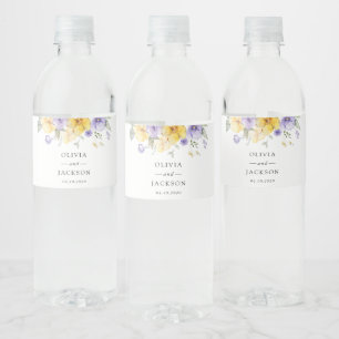 Étiquette Pour Bouteilles D'eau Fleurs violettes, Fleurs Jaunes, Verdure, Mariage
