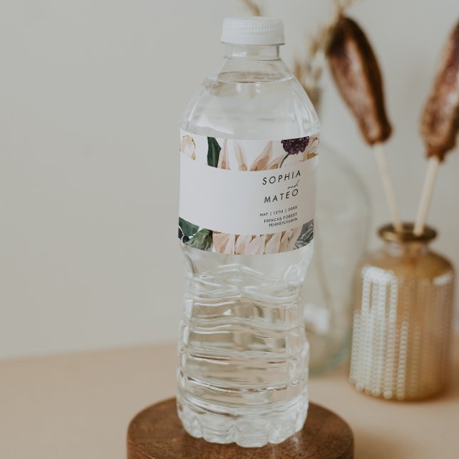 Étiquette Pour Bouteilles D'eau Floral blanc (Créateur téléchargé)