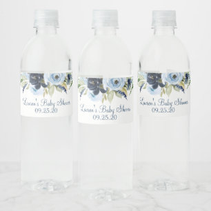 Étiquette Pour Bouteilles D'eau Floral bleu marine