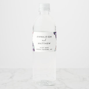 Étiquette Pour Bouteilles D'eau Floral violet Botanique Mariage invités