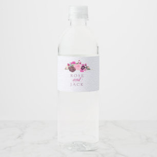 Étiquette Pour Bouteilles D'eau Flore de Fuchsia et de prune