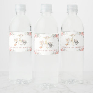 Étiquette Pour Bouteilles D'eau Flore de verdure Chic Blush Woodland 1er anniversa