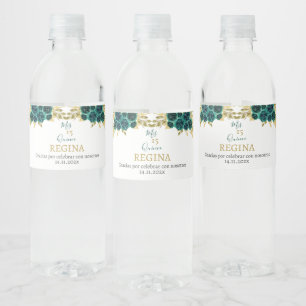 Étiquette Pour Bouteilles D'eau Flore verdoyante Quinceañera