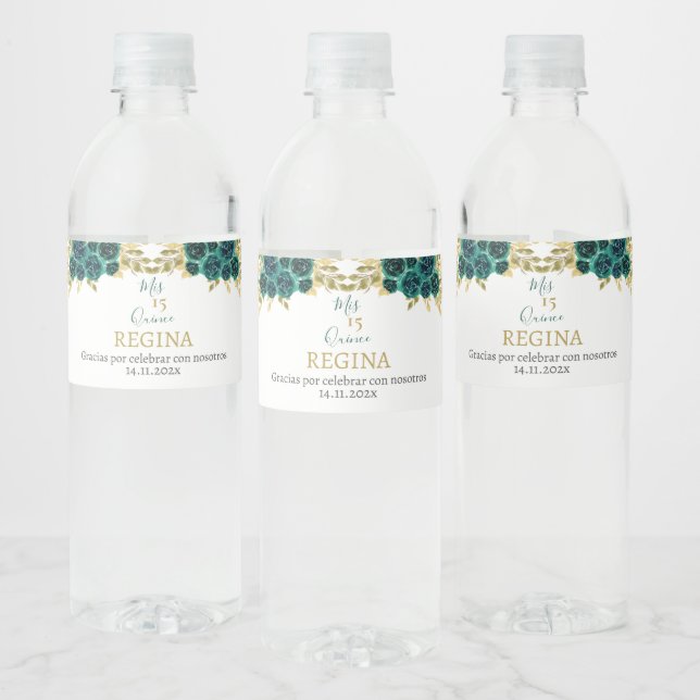 Étiquette Pour Bouteilles D'eau Flore verdoyante Quinceañera (Bouteilles)